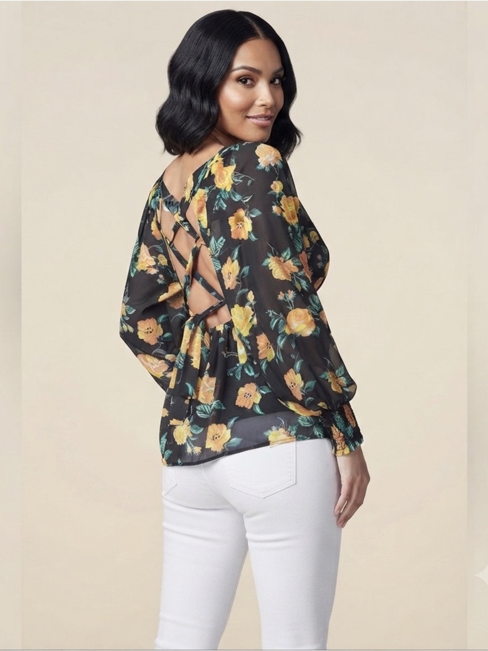 Venus Blooming Roses Lace-Up Blouse - Black Multi